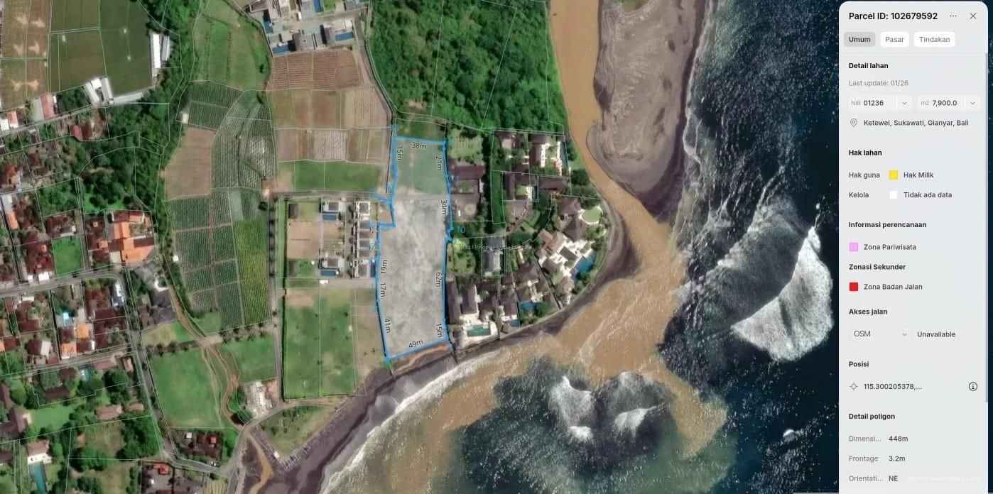 Tanah Beach Front Pabean Ketewel Gianyar